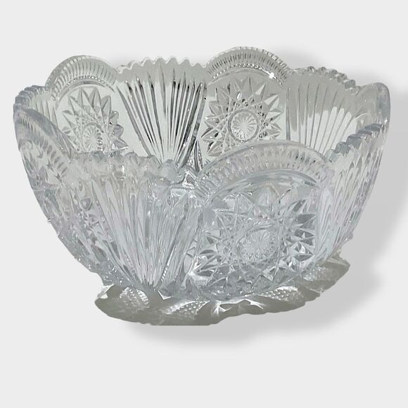 Vntg Unmarked Hobstar & Fan 8” Cut Glass Crystal Bowl ABP Collectable Brilliant - Picture 8 of 16